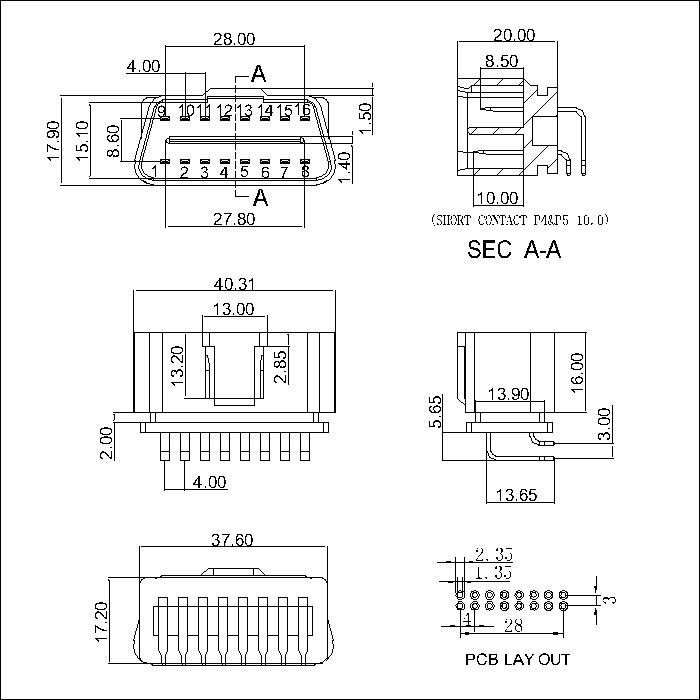 OBD-A-16-G0-A-X-X-PG001 OBD 16P Male Angle Type